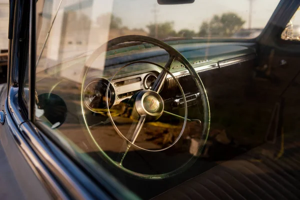 Galena Kansas Usa July 2014 Detail Steering Wheel Vintage Chevrolet — Stock Photo, Image