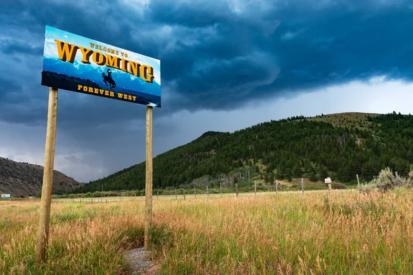Montana Usa August 2014 Ein Willkommensschild Des Staates Wyoming Mit — Stockfoto