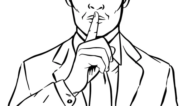 Cartaz Preto Branco Homem Mostrando Sinal Silêncio —  Vetores de Stock