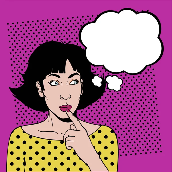 Thinking Woman Speech Bubble Pop Art Style — Stock Vector