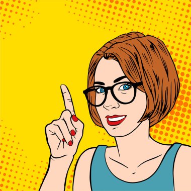 Pop sanat tarzı parmak kadar yükselen ile gözlük kadınla