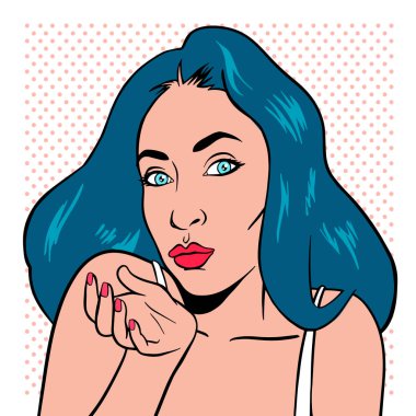 Kadın parlak makyaj öpücük pop sanat tarzı üfleme ile