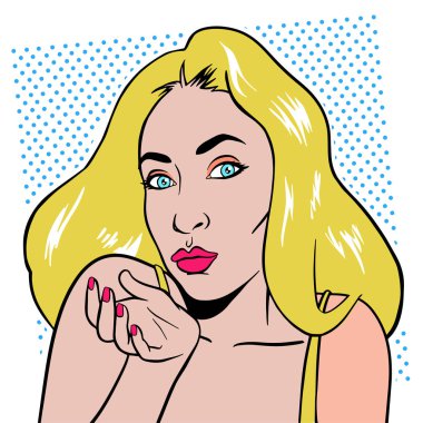 Kadın parlak makyaj öpücük pop sanat tarzı üfleme ile