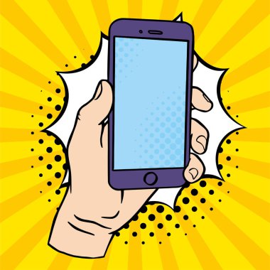 İnsan el Smartphone, basit karikatür tarzı tutarak