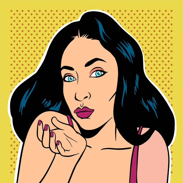 Mujer Con Maquillaje Brillante Soplado Beso Estilo Pop Art — Vector de stock