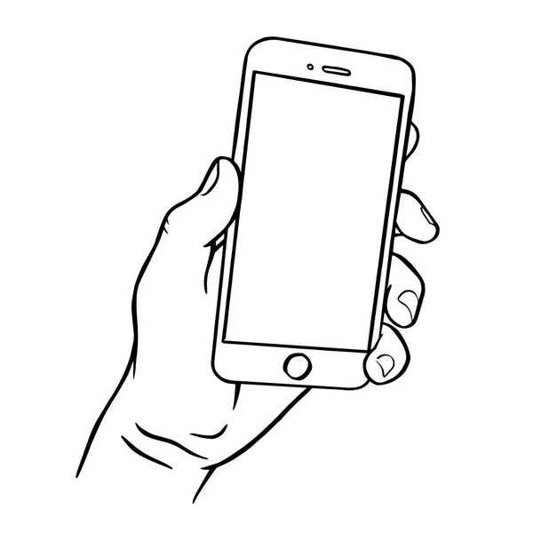 Lidská Ruka Držící Smartphone Jednoduchý Kreslený Styl — Stockový vektor