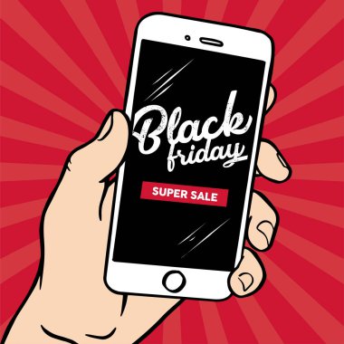 Cuma afiş smartphone ile konuşma buble tutan insan el ile siyah