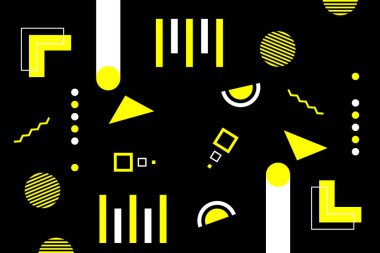 Sarı ve siyah geometrik şekilli soyut arkaplan. Posterler, el ilanları, dijital sanat ve yaratıcı grafik şablonları için mükemmel.