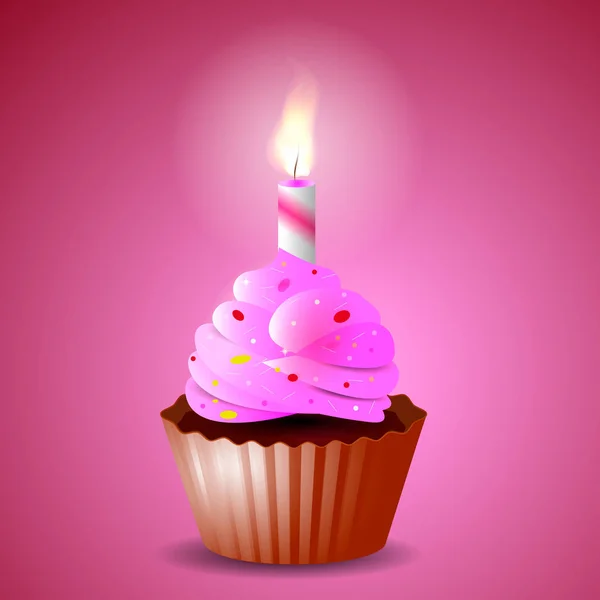 Rosa Luftige Cupcake Mit Kerzen Für Einen Urlaub Vektorillustration — Stockvektor