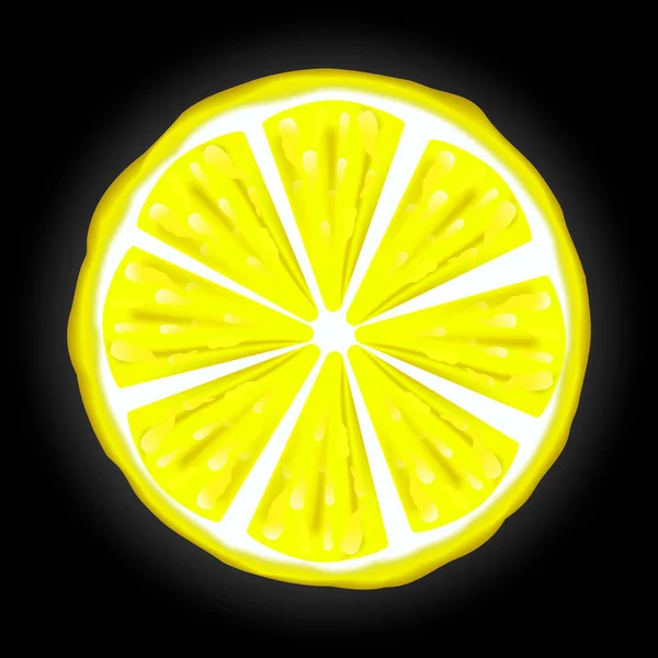 黒の背景にジューシーと黄色のレモン — ストックベクタ