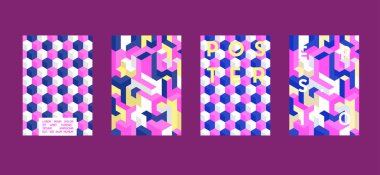 Poster düz geometrik desenli. Serin renkli arka planlar. Afiş, posterlerini açmaları, posterler, el ilanları için uygulanabilir. Vektör çizim