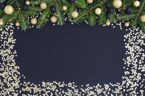 Fekete karácsony és újév s holiday háttér-val másol hely, Xmas határ — Stock Fotó