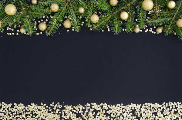 Nero Natale e Capodanno s sfondo vacanza con spazio copia, bordo XMAS — Foto Stock