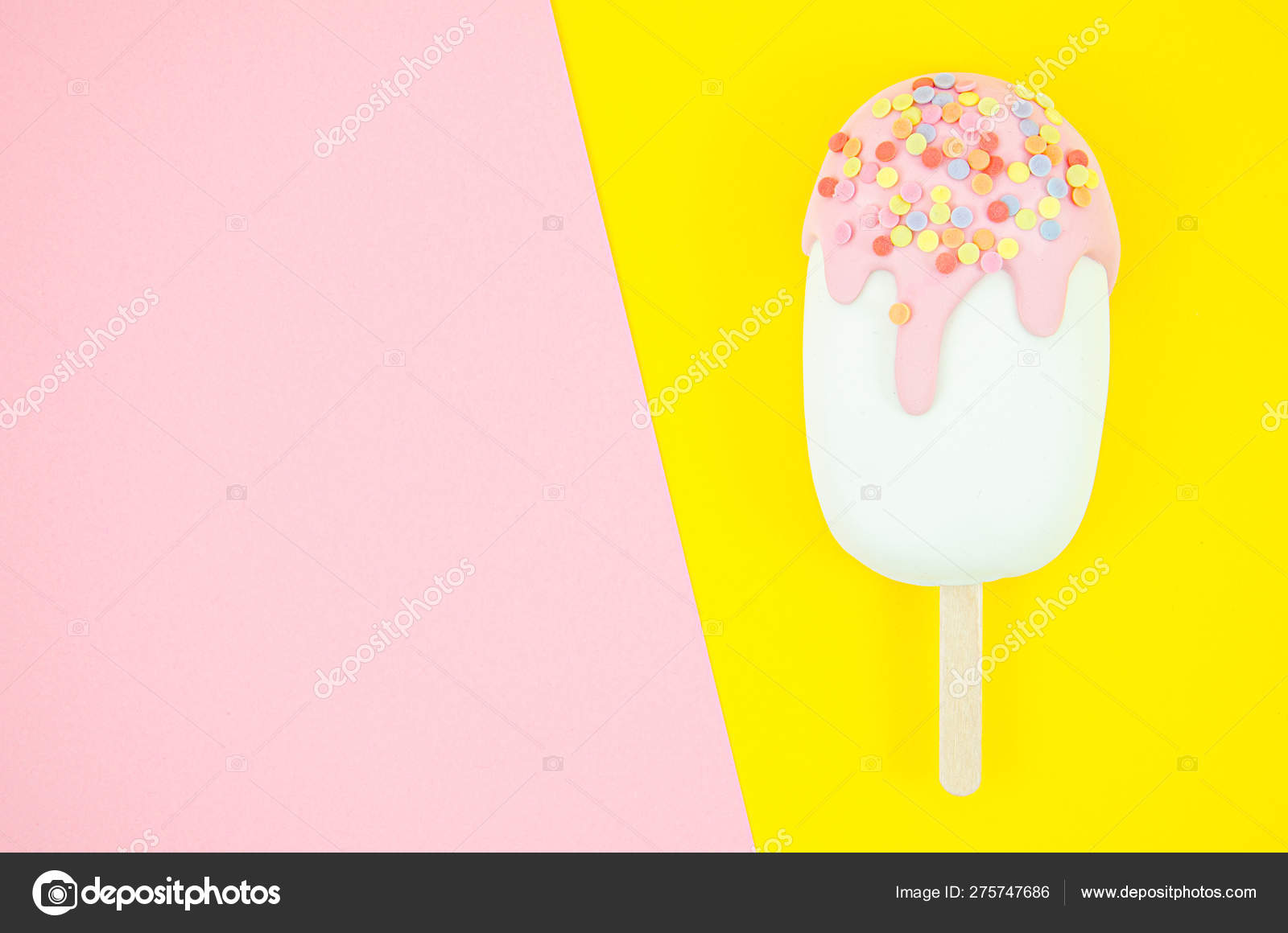 Download Top View Summer Holidays Ice Cream Mockup Flat Lay Arrangement Variety Ice Cream Pop Stick Pastel Tone Pop Pink And Yellow Background Copy Space For Text Stock Photo Image By C
