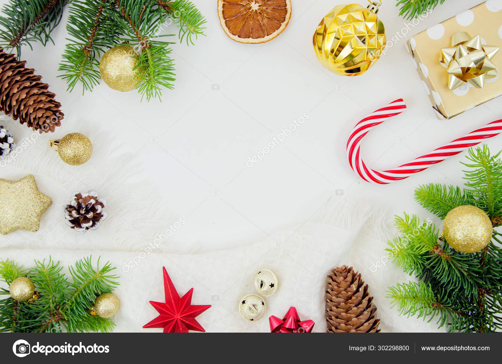 Download Christmas Flat Lay Frame Mockup Pine Cones Fir Branches And Christmas Balls On White Background Top View With Copy Space For Greeting Card Stock Photo C Woodpencil 302298800 PSD Mockup Templates