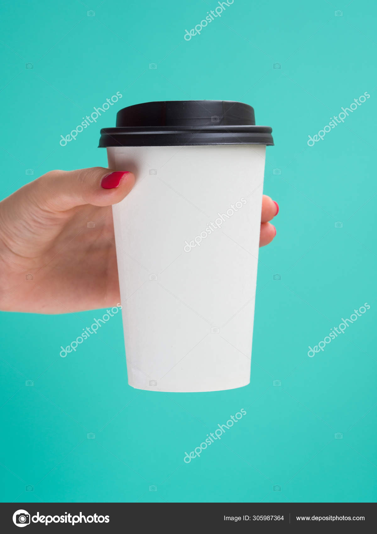 Download Front View Woman Holds Big Paper Coffee Cup Isolated On Mint Background White Big Latte Cup Mockup With Copy Space Stock Photo Image By C Woodpencil 305987364