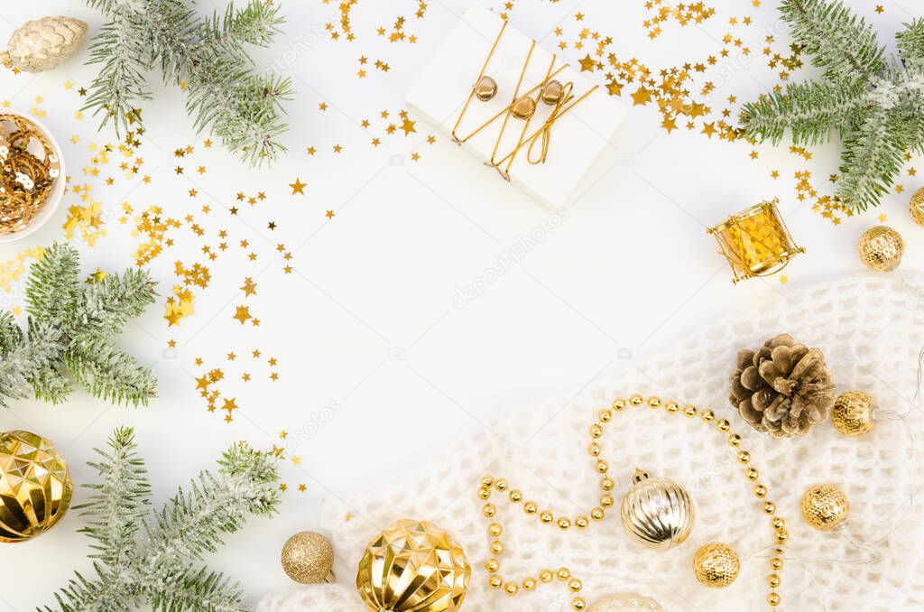 Top view Festive Christmas Card background mockup with copy space for best wishes text