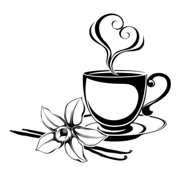 fincan sıcak içecek ve vanilya çiçek çizim vektör