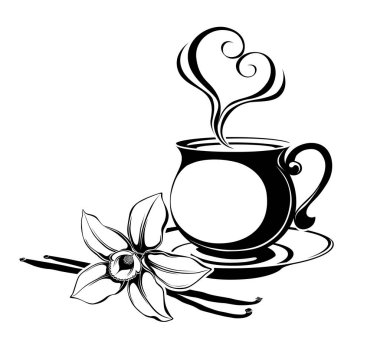 fincan sıcak içecek ve vanilya çiçek çizim vektör