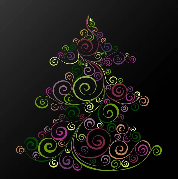 Multicolored Christmas Tree Vector Abstract Drawing — Stock Vector