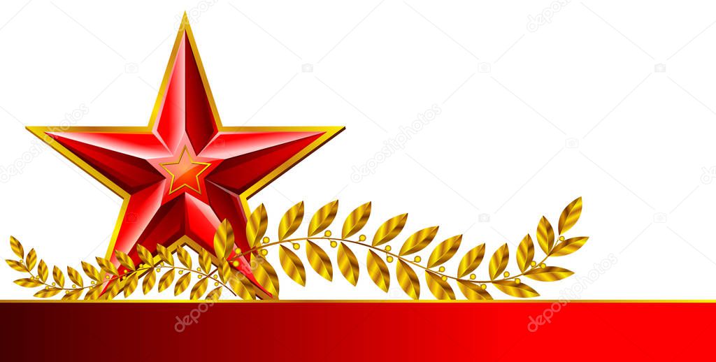 Red star and golden branches. Banner for the national holiday of Russia