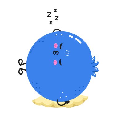 Sevimli mavi böğürtlen karakteri, yukarısında Z sembolleri olan yumuşak, tüylü bir yastıkta dinlenirken huzur içinde rüya görür..