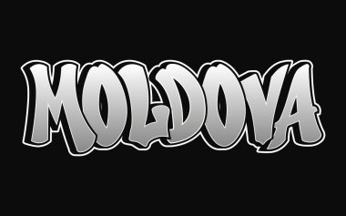 Moldova kelimesi siyah arkaplanlı bir grafiti tarzında sergileniyor, şehir sanatı ve sokak tarzı sergileniyor.