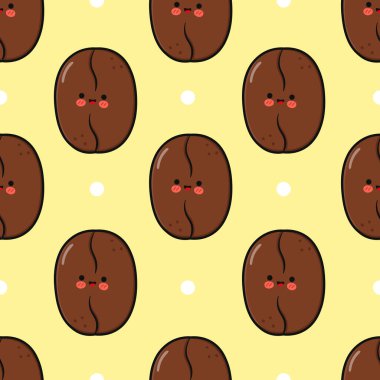Bu sevimli desen gülümseyen kahve çekirdeklerini içeriyor, neşeli ve davetkar bir tasarım yaratıyor. Tekrarlanan motif yumuşak sarı bir arkaplan üzerine kurulur.