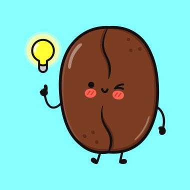 Çekici bir çizgi film karakteri, parlak mavi bir arka plana karşı parlak bir fikri sembolize ederek parlayan bir ampulü işaret ederken göz kırpıyor..