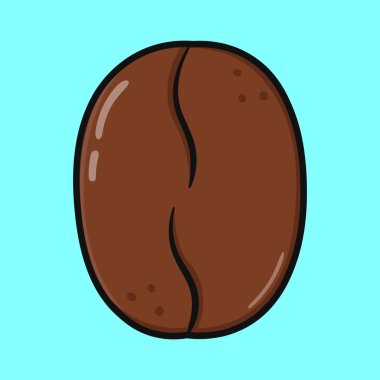 Tek bir stilize kahve çekirdeği çizgi film tarzında tasvir edilir, canlı bir mavi arkaplana karşı kurulur. Tasarım temiz ve modern..