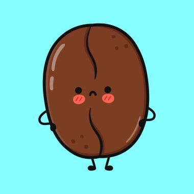 Bu sevimli çizgi film kahve çekirdeği pembe yanaklara ve morali bozuk bir ifadeye sahip, canlı mavi bir arkaplanda, çeşitli yaratıcı projeler için mükemmel..