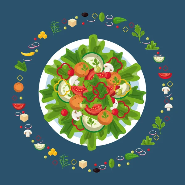 Délicieuse salade avec ingrédients — Image vectorielle