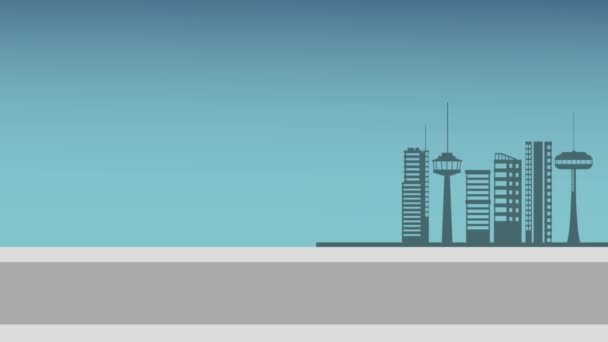 미래의 자동차 지나가는 도시 Hd 애니메이션 — 비디오