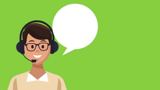 Call Center Agent mit leerer Sprechblase HD Animation — Stockvideo