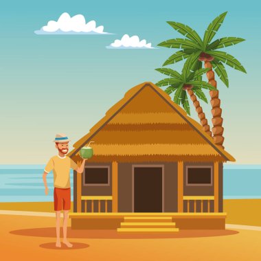 Adam eğlenceli plaj yaz karikatürler