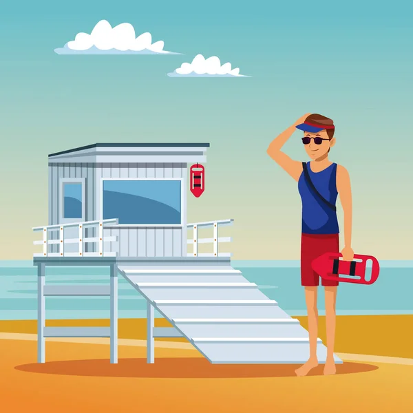 Lifeguard looking the beach — Stock Vector