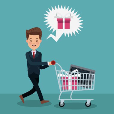 İşadamı ve alışveriş çizgi film