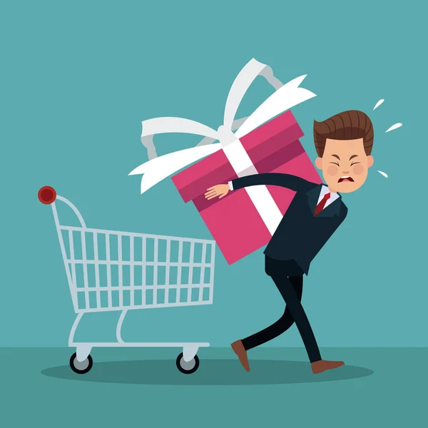 Empresario y caricaturas de compras — Vector de stock