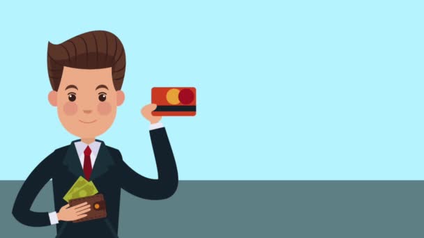 Бизнесмен с HD анимацией на деньги — стоковое видео