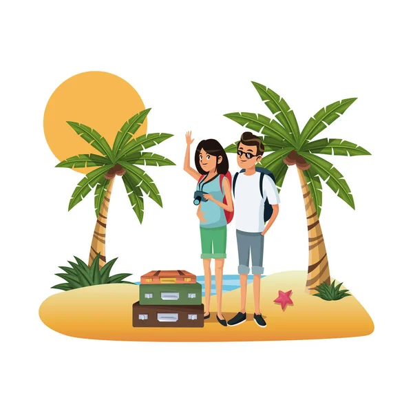 Jeune couple à la plage — Image vectorielle