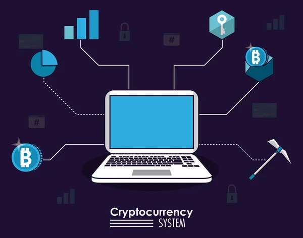 Cryptocurrency rendszer és a piactér — Stock Vector