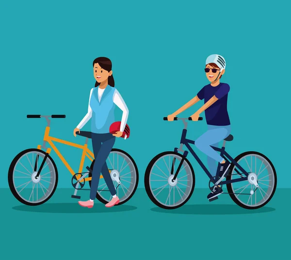 Personas montando bicicletas — Vector de stock