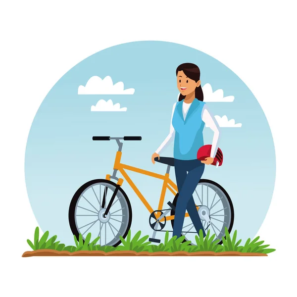 Jeune femme avec vélo — Image vectorielle