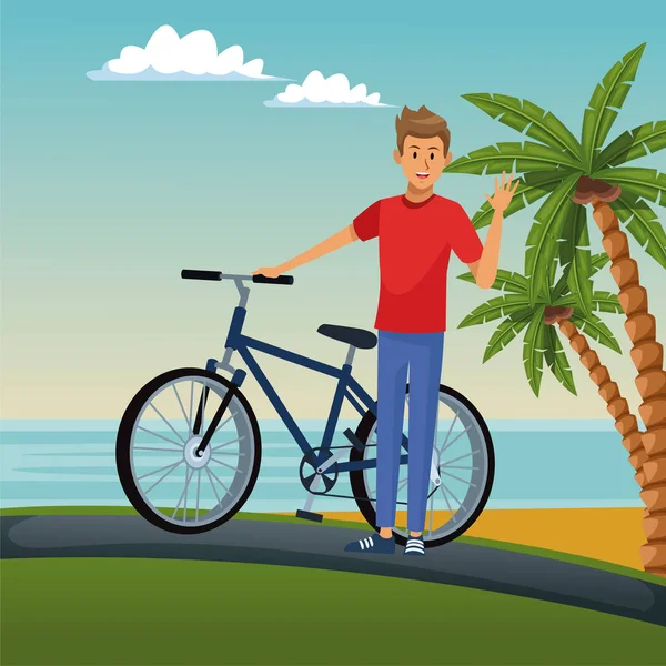 Jeune homme avec vélo — Image vectorielle