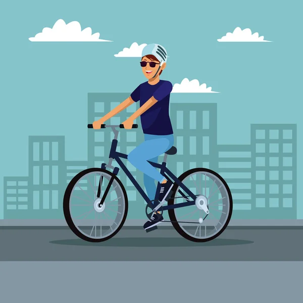 Ung man med cykel — Stock vektor