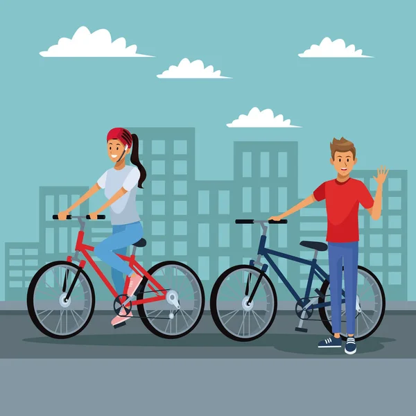Pessoas andando de bicicleta — Vetor de Stock