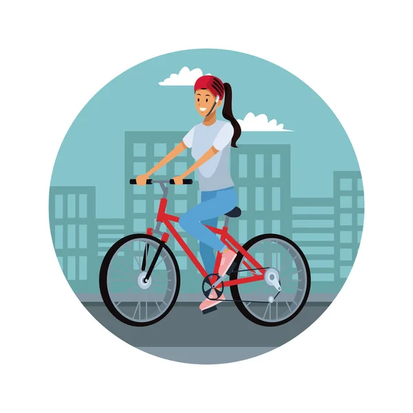Jeune femme avec vélo — Image vectorielle