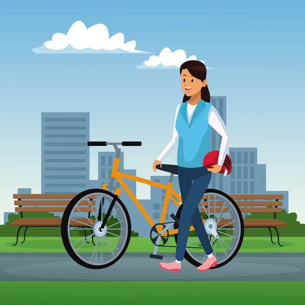 Mujer con bicicleta — Vector de stock
