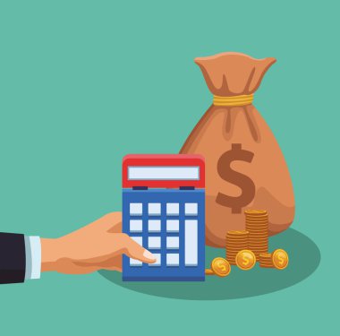 Para çantası ile hesap makinası