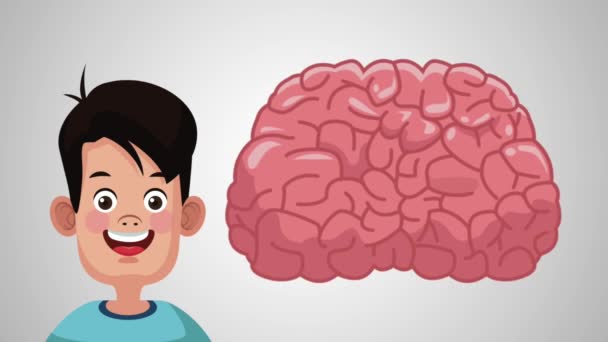 Boy with brain HD animation — Stok Video